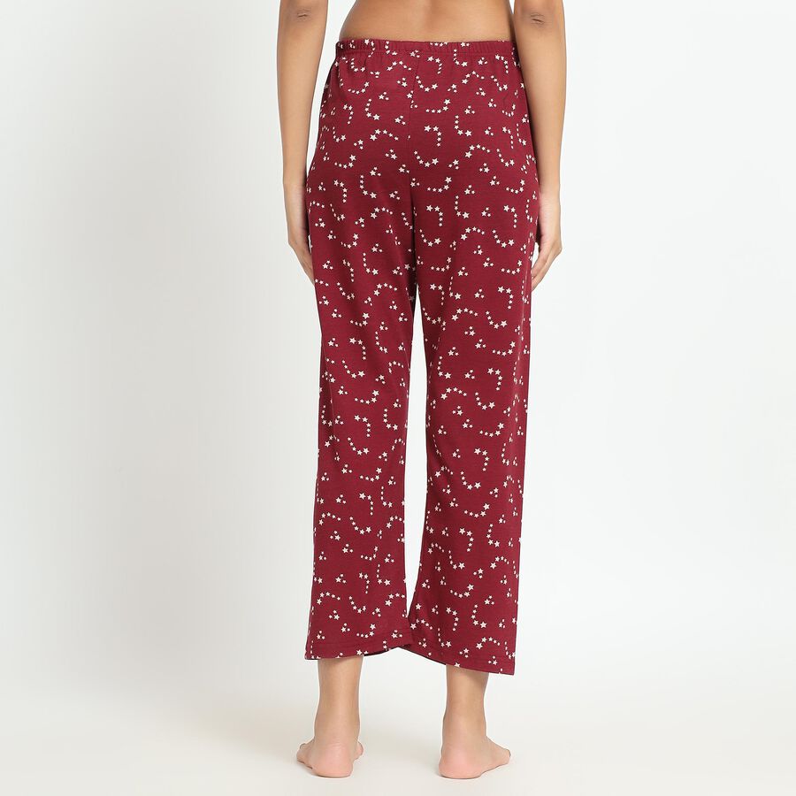 Ladies' Deep Maroon Star Printed Relaxed Fit Pyjama, Maroon, large image number null