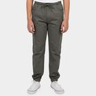 Boys' Dark Grey Regular Fit Solid Jogger Trousers, गहरा ग्रे, small
