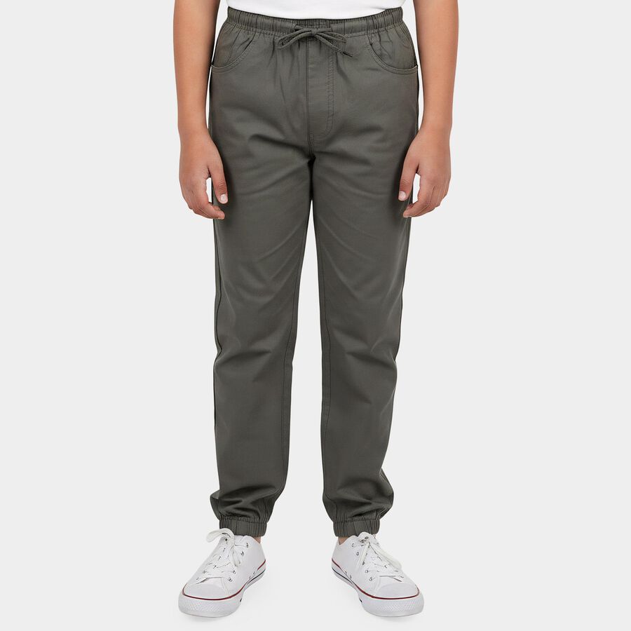 Boys' Dark Grey Regular Fit Solid Jogger Trousers, गहरा ग्रे, large