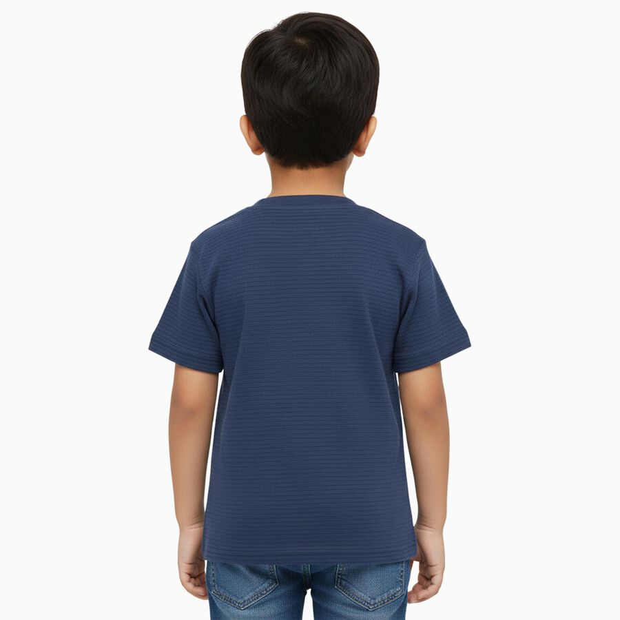 Boys Muted Midnight Blue Crew Neck Casual Half Sleeve T-Shirt, मध्यम नीला, large