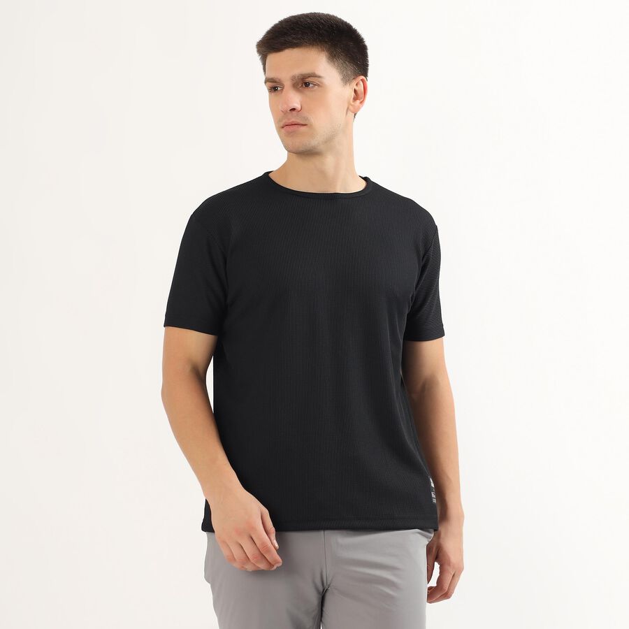 Men's Jet Black Crew Neck Athleisure T-Shirt, Black, large image number null