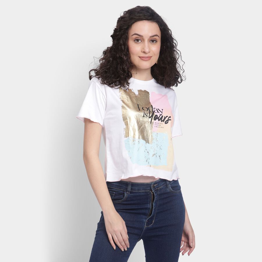 Ladies' 100% Cotton Crop  Top, White, large image number null