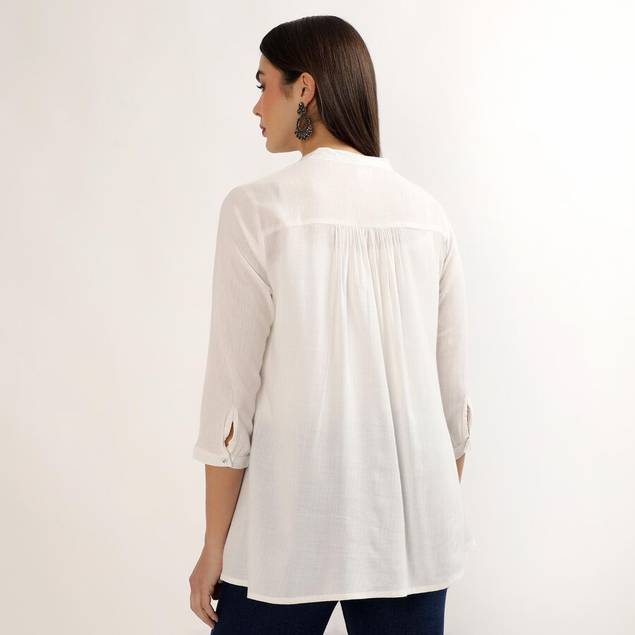 Women's White Round Neck Straight Kurti, White, large