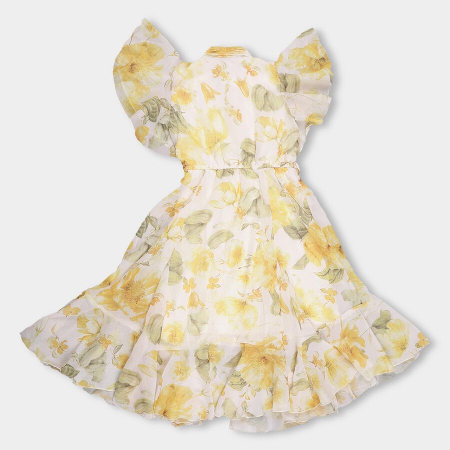 Girls' Bright Yellow Ruffle Sleeve Bohemian Dress, पीला, large image number null
