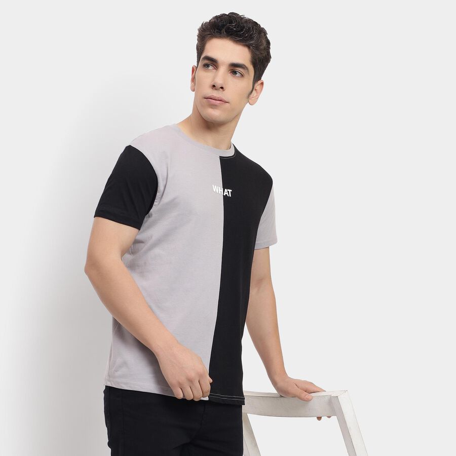 Men's 100% Cotton Round Neck Half Sleeves T-Shirt , हल्का ग्रे, large