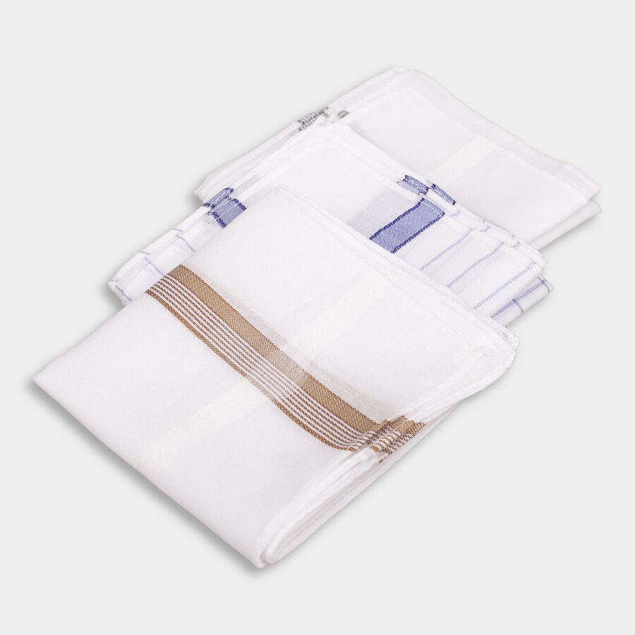 Men's White Cotton Checkered Handkerchief Pack of 3, Light Blue, large image number null