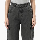 Women's Dark Grey Relaxed Fit Cargo Jeans, Dark Grey, small