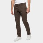 Men's Dark Grey Slim Fit Flat-Front Chino Trousers, गहरा ग्रे, small