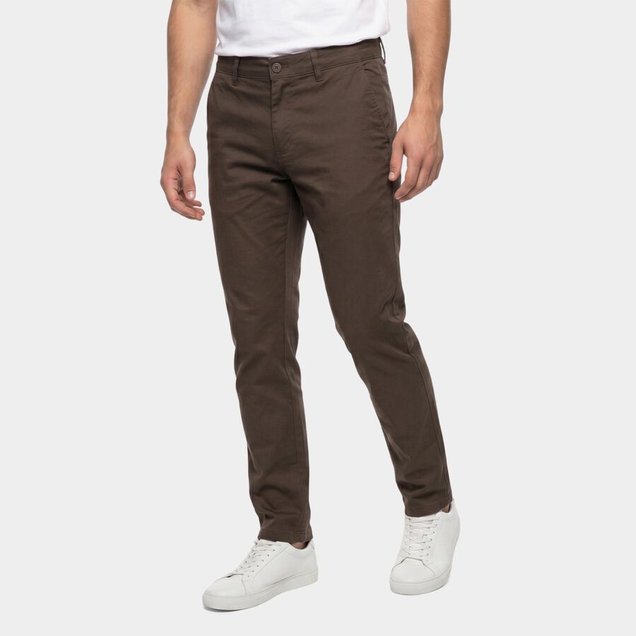 Men's Dark Grey Slim Fit Flat-Front Chino Trousers, गहरा ग्रे, large