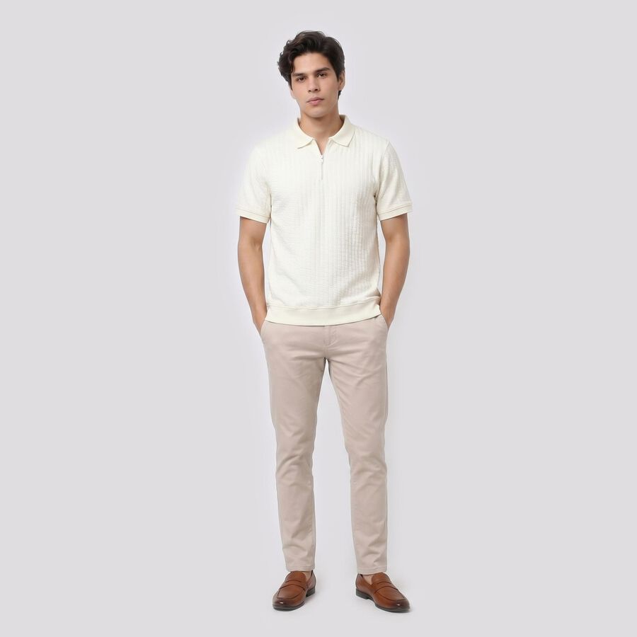 Men's Cream Polo Neck Solid Polo T-Shirt, ऑफ व्हाइट, large