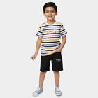 Boys White 100% Cotton Round Neck Striped Graphic Baba Suit, White, small