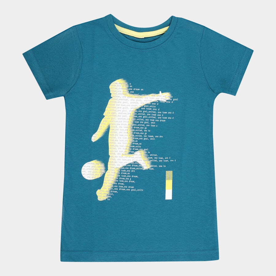 Boys Round Neck T-Shirt, Teal Blue, large image number null