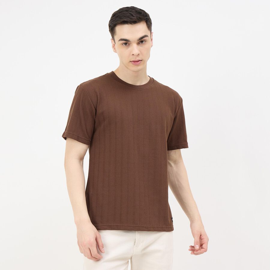 Men's Brown Round Neck Casual T-Shirt, Brown, large