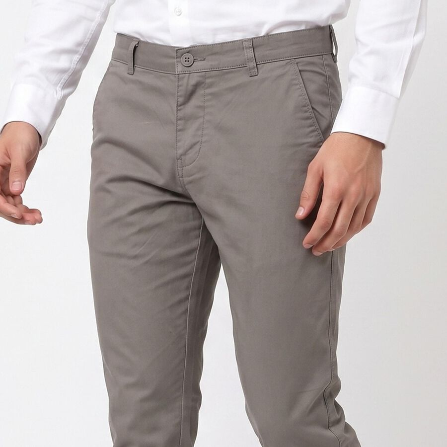 Men's Grey Slim Fit Chino Trousers, हल्का ग्रे, large