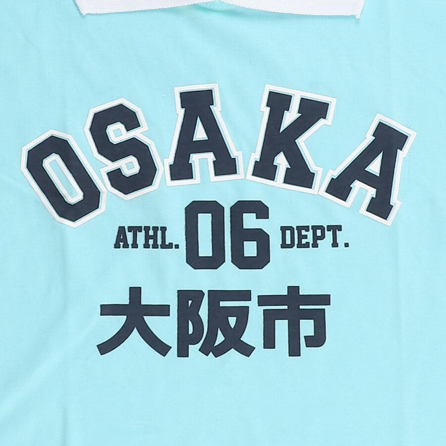 Girls Aqua Blue Cotton Polo Neck Graphic T-Shirt, Aqua, large image number null