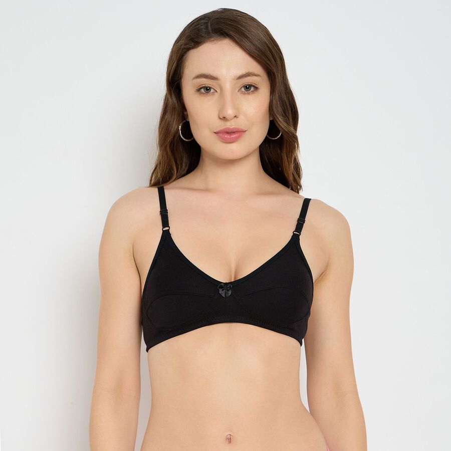 Ladies' 100% Cotton Bra, Black, large image number null