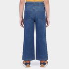 Girls Blue Flared Fit Studded Jeans, मध्यम नीला, small