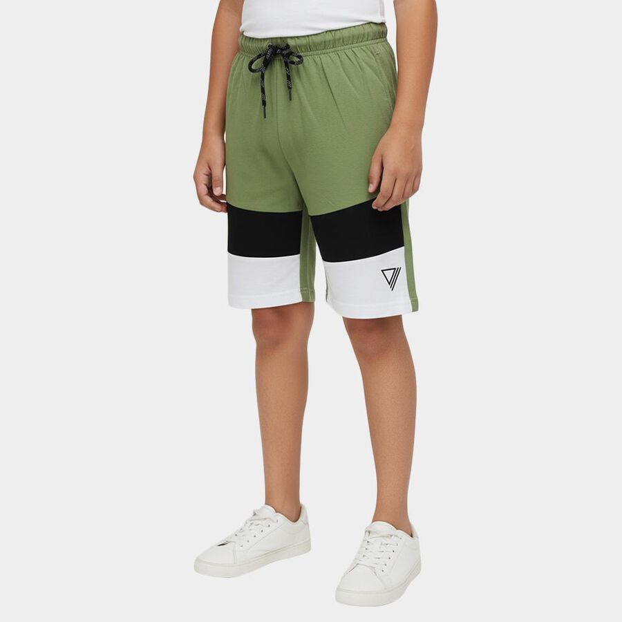 Boys' Olive Regular Fit Embroidered Bermuda Shorts, ओलिव, large