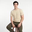 Men's Beige Cotton Round Neck Regular T-Shirt, Beige, small