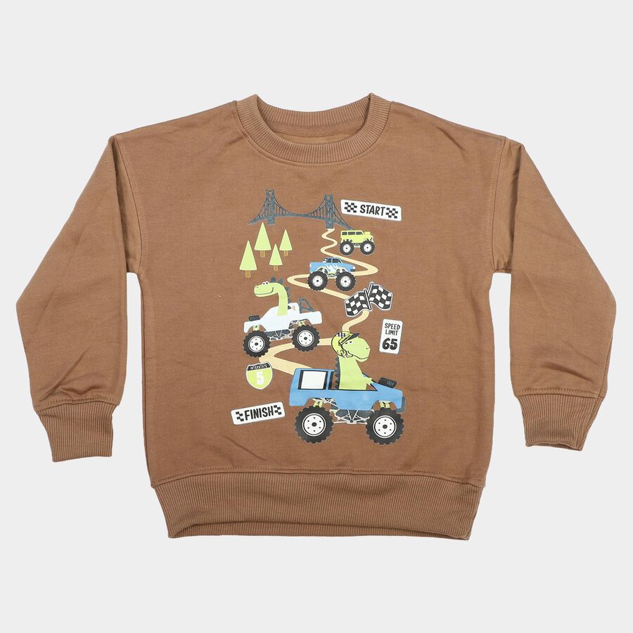Boys Brown Crew Neck Graphic Print Sweatshirt, Brown, large