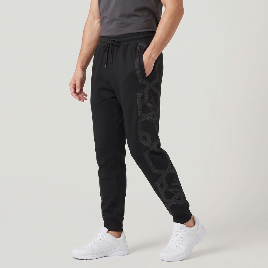 Men's Black Jogger Fit Graphic Printed Cotton Blend Pyjama, Black, large