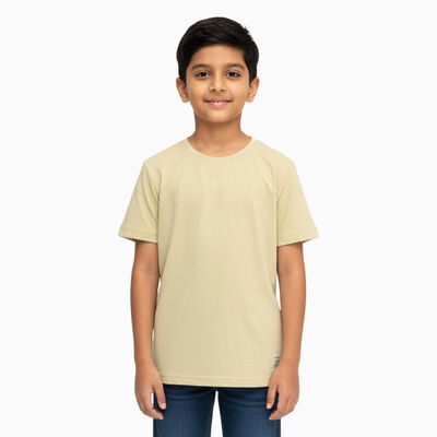 Boys Light Beige Crew Neck Casual Half Sleeve T-Shirt