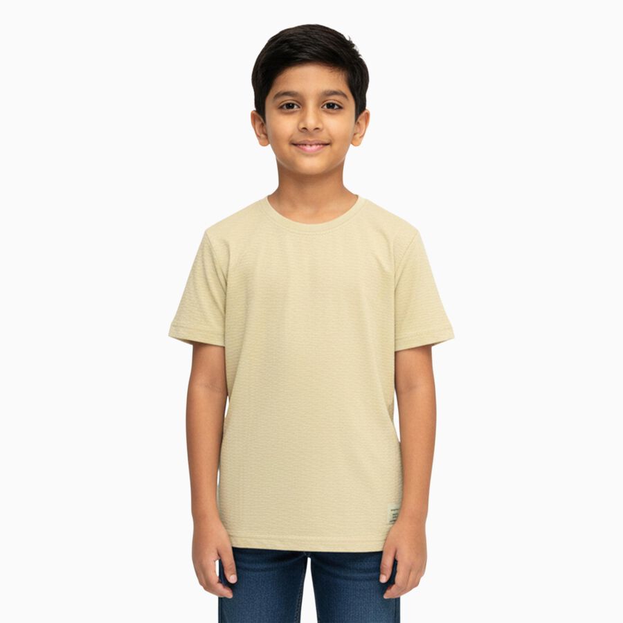 Boys Light Beige Crew Neck Casual Half Sleeve T-Shirt, गहरा पीला, large image number null