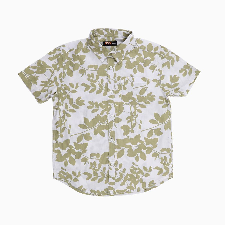 Boys' Muted Olive Green Cotton Half Sleeve Classic Collar Casual Shirt, ओलिव, large image number null