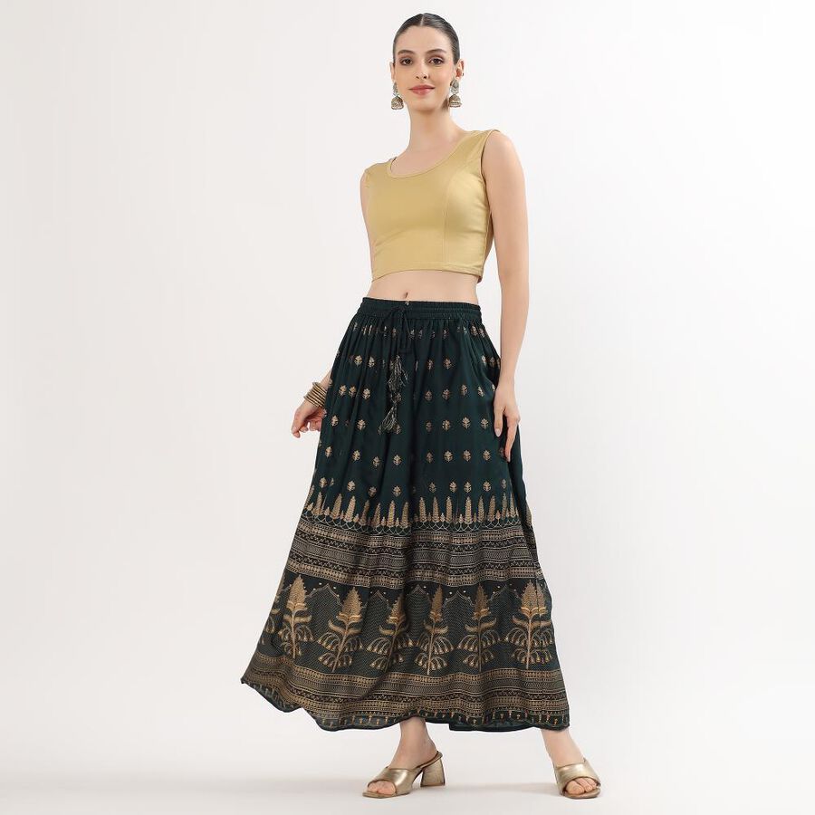 Women's Deep Forest Green Printed Maxi Lehenga Skirt, गहरा हरा, large image number null