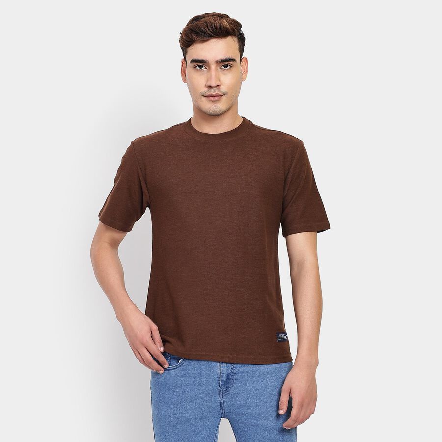 Men's Round Neck Half Sleeves T-Shirt, Brown, large image number null