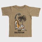 Boys Muted Olive Green Cotton Round Neck Casual T-Shirt, Olive, small