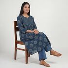 Women's Teal Notch Neck Printed Kurta, टील ब्लू, small