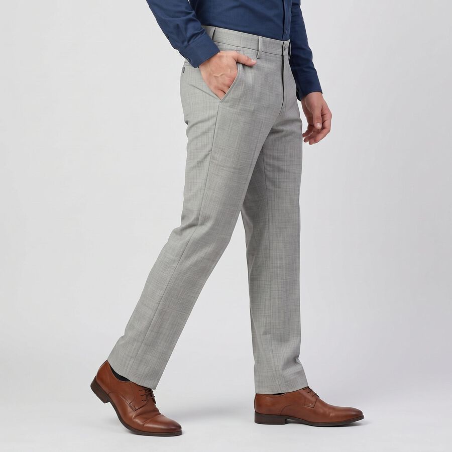 Men's Grey Flat-Front Formal Trousers, Light Grey, large