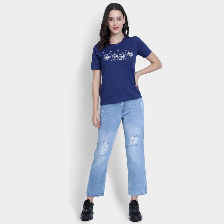Ladies' Round Neck T-Shirt , Navy Blue, large image number null
