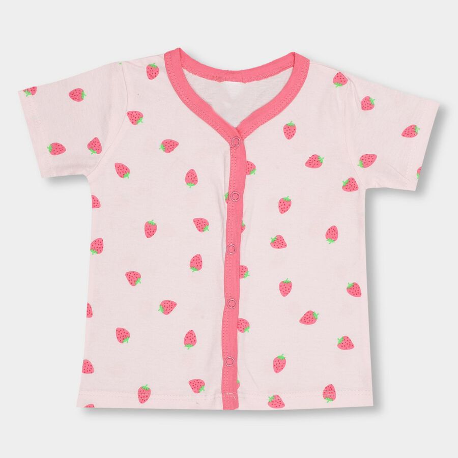 Infants' Light Pink Cotton V-Neck Casual T-Shirt, Light Pink, large image number null