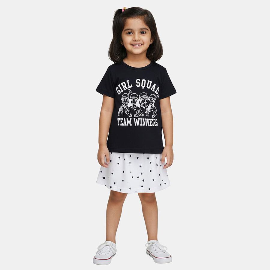 Girls' Navy Blue Round Neck Casual Top and Skirt Set, Navy Blue, large