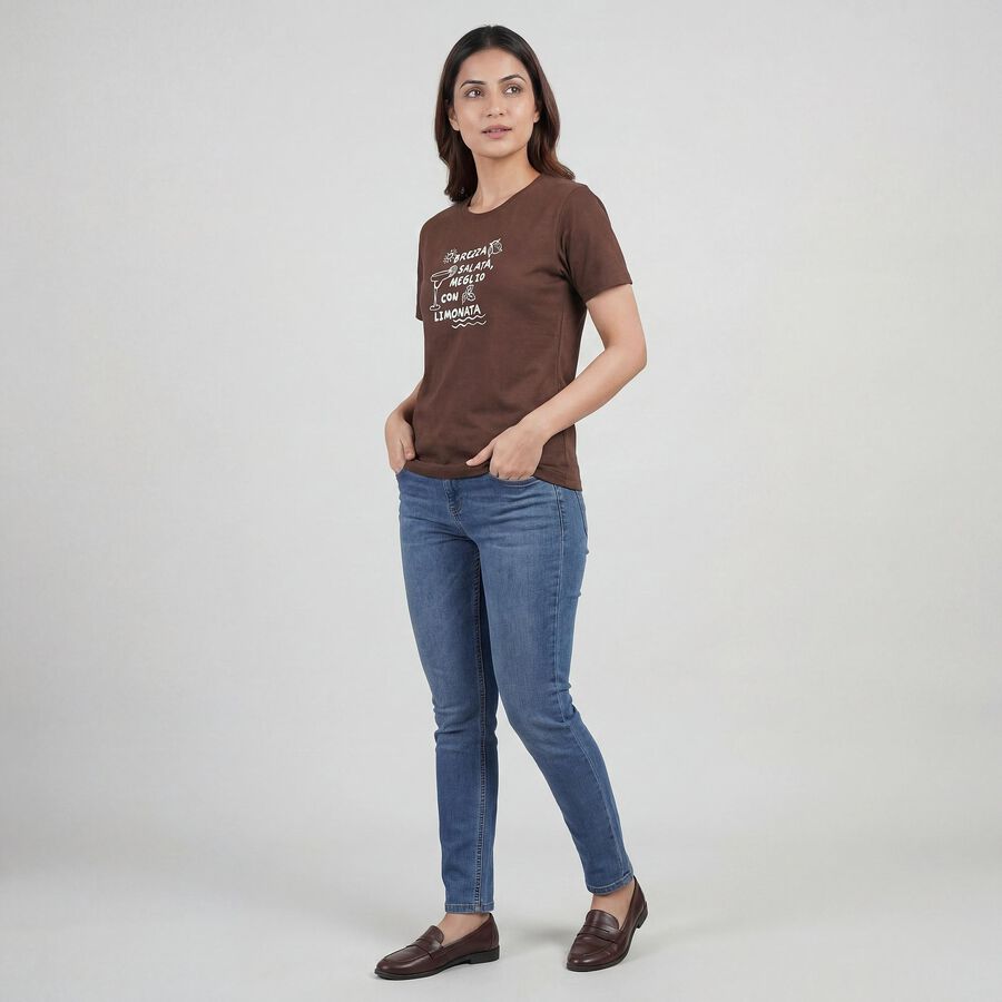 Ladies' Round Neck T-Shirt, Brown, large