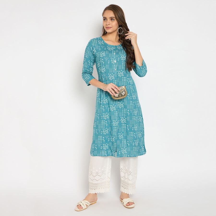 Ladies' Kurta, मध्यम नीला, large image number null