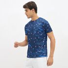 Men's Navy Blue Round Neck Athleisure T-Shirt, Light Blue, small image number null