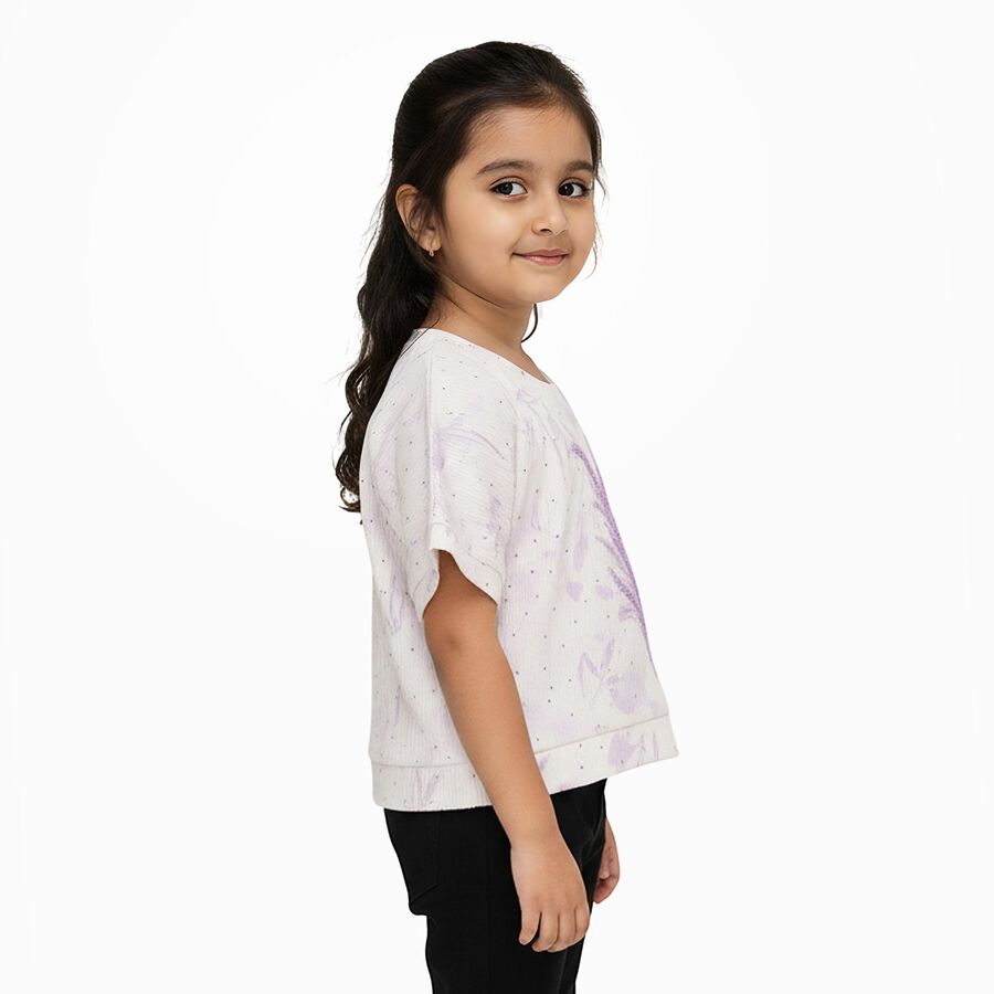 Girls' Off-White Round Neck Casual T-Shirt, ऑफ व्हाइट, large image number null
