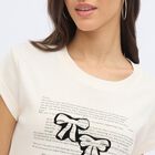 Women's Off-White Cotton Round Neck Casual Crop T-Shirt, Off White, small image number null