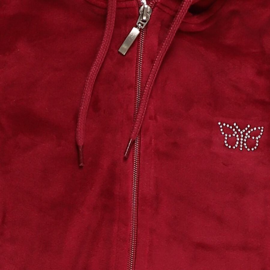 Girls Deep Crimson Red Hooded Casual Hipster Set, Maroon, large image number null