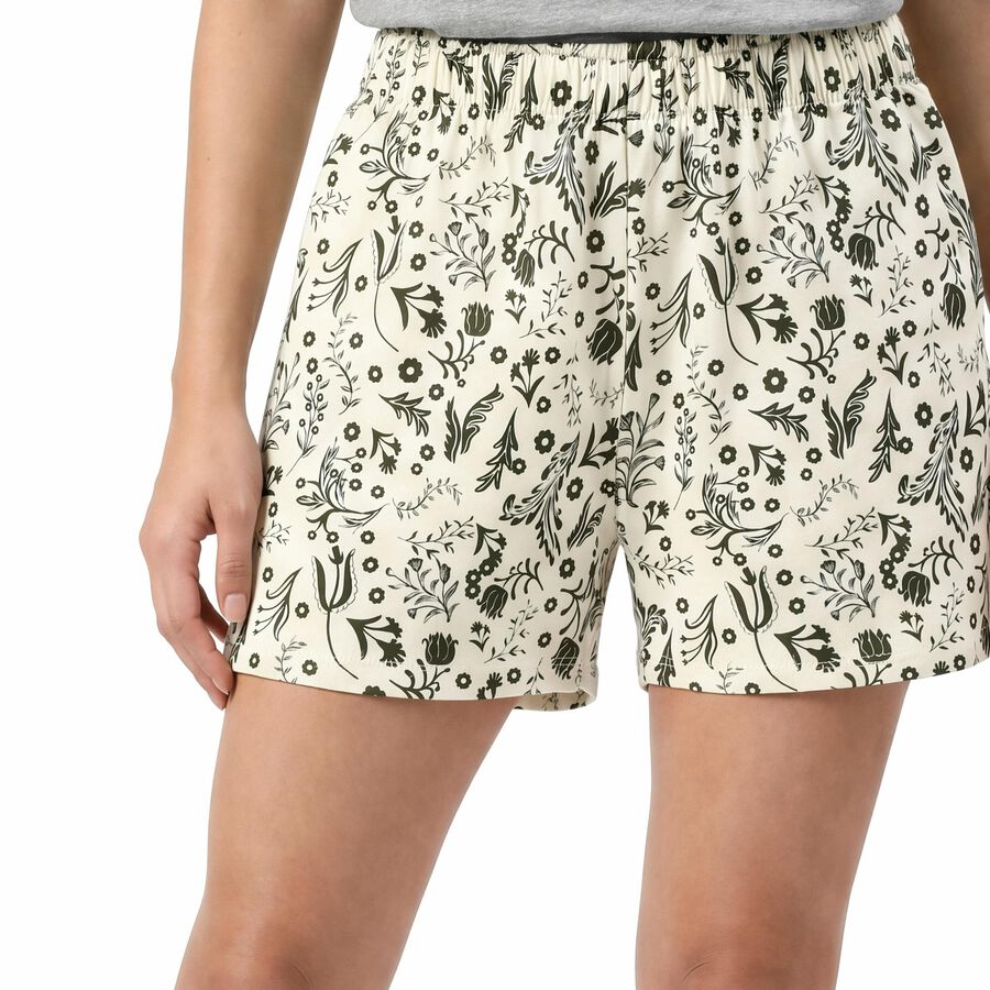 Women's Cream Regular Fit Floral Print Shorts, Off White, large