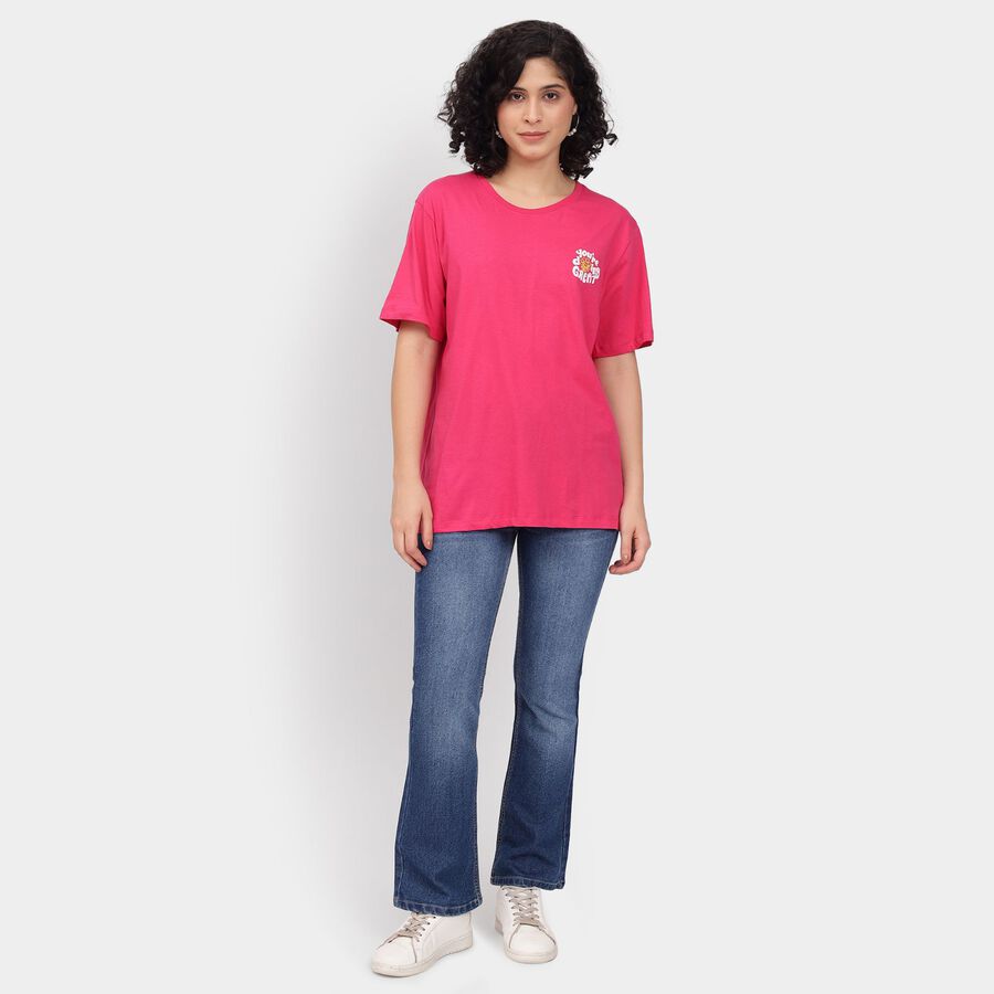 Ladies' Cotton Round Neck T-Shirt, Fuchsia, large image number null