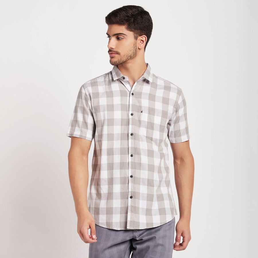 Cotton Checks Casual Shirt, Light Grey, large image number null
