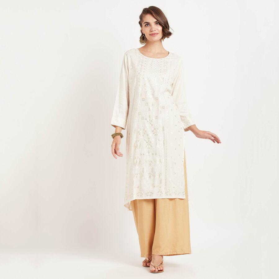 Solid 3/4Th Sleeves Kurta, Off White, large image number null