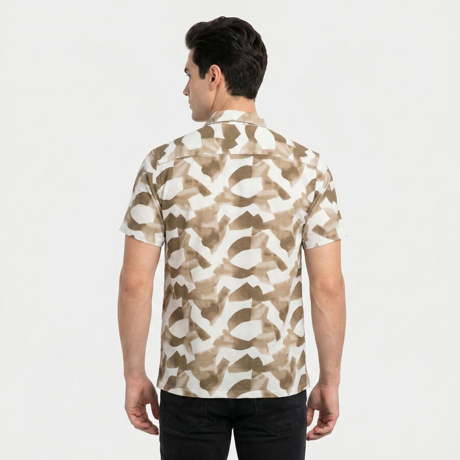Men's Brown Cotton Camp Collar Casual Shirt, भूरा, large