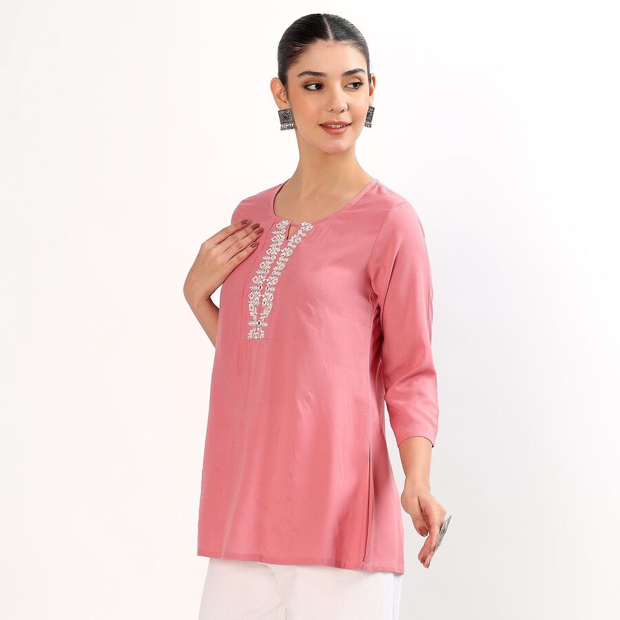 Women's Muted Dusty Pink Keyhole Neck Embroidered Kurti, Purple, large