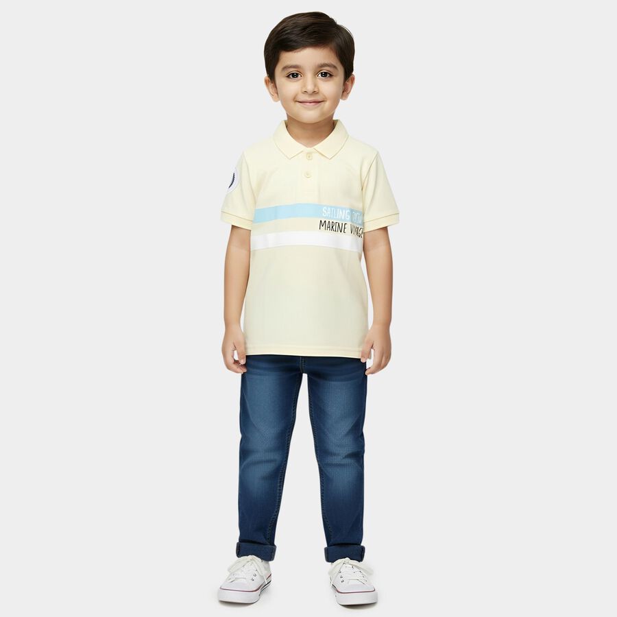 Boys Yellow Cotton Polo Neck Casual T-Shirt, Yellow, large