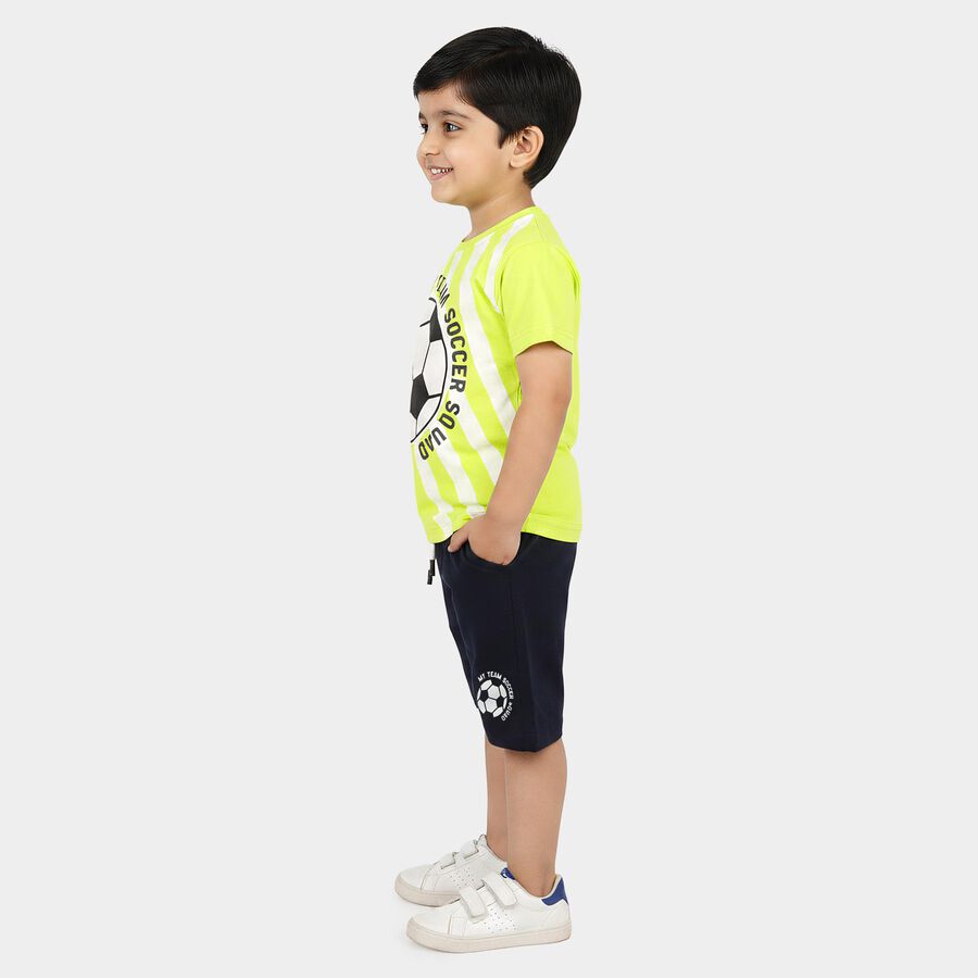 Boys' Green 100% Cotton Crew Neck Graphic Print Baba Suit, हल्का हरा, large